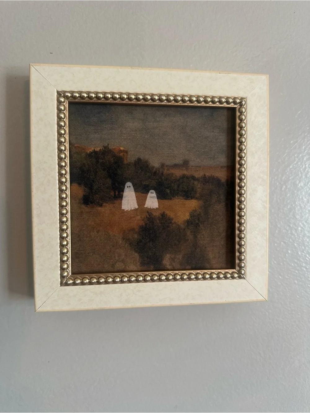 Halloween White Framed Wall Art scenery landscape with Ghosts